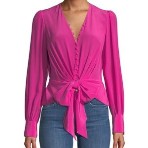 NWT DVF Julianna Tie Front Pink Silk Blouse 8
